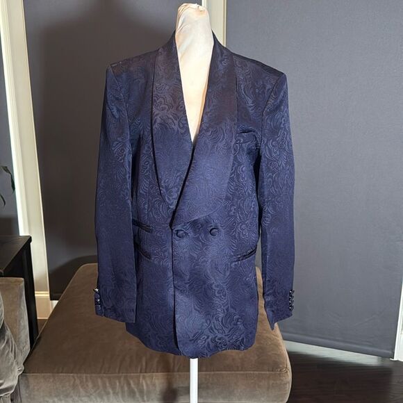 Men’s Blue 2 Piece Tuxedo Suit Shawl Lapel Size L 40 Jacket 35 Pants NEW